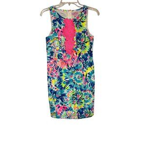 Lilly Pulitzer Sleeveless Multicolor Shift Dress With Pink Crochet Detail Size 0
